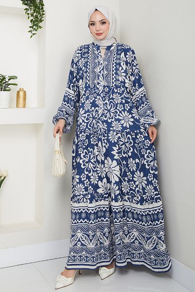 InStyle Jasmine Floral Blue Viscose Dress