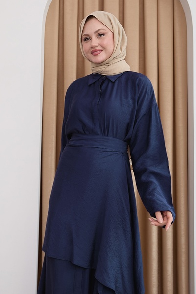 InStyle Dark Navy Blue Ayrobin Dress with Waist Tie