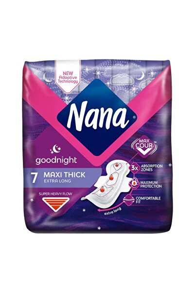 Nana فوط صحية جودنايت ماكسي سميكة بأجنحة لتدفق دم غزير للغاية