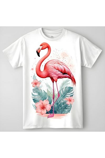 aynewmoda Large Size Boat Neck (Flamingo) Printed Oversize 100% Cotton T-Shirt