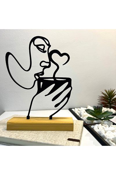 OEM "Aroma of Love" decoration with natural wood base, 20 cm, black, 3D printed