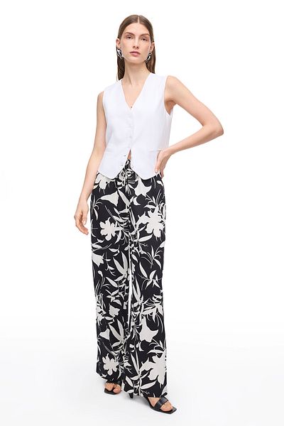 Perspective Floral Pattern Cotton High Waist Pants