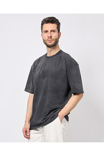 HUGO Men's Crew Neck Short Sleeve Hugo Text Detail Regular Fit Black T-Shirt 50535302-001