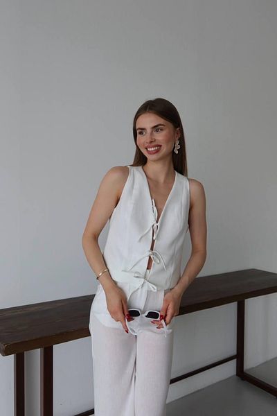 Ekim Store Linen Vest and Trousers Double Suit with Lace-Up