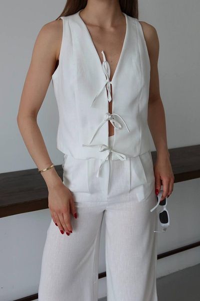 Ekim Store Linen Vest and Trousers Double Suit with Lace-Up
