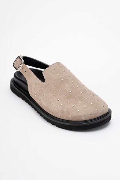 LuviShoes Our Beige Genuine Leather Suede Studded Closed Toe Women's Sandals