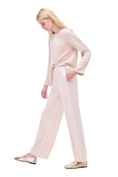 Perspective Bambuck Regular Fit Wide Leg Beige Color Women's Trousers