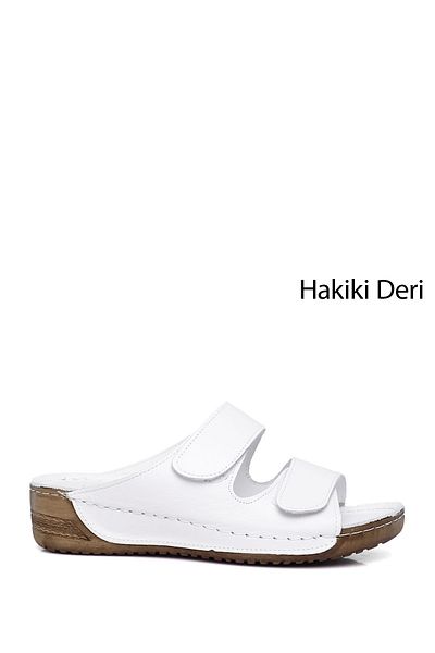 GÖNDERİ(R) Papuci de damă/fete cu talpă cu velcro albă din piele naturală
