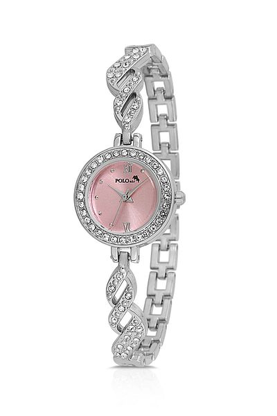 Polo Air Luxury Stone Elegant Vintage Women Wristwatch Silver Pink Color Pl-1538B4X