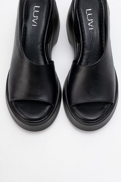 LuviShoes Sandale cu toc pentru femei ROY din piele naturală din piele neagră