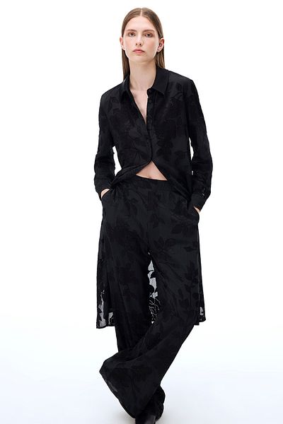 Perspective Crush Regular Fit Black Color Women's Trousers