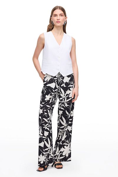 Perspective Floral Pattern Cotton High Waist Pants