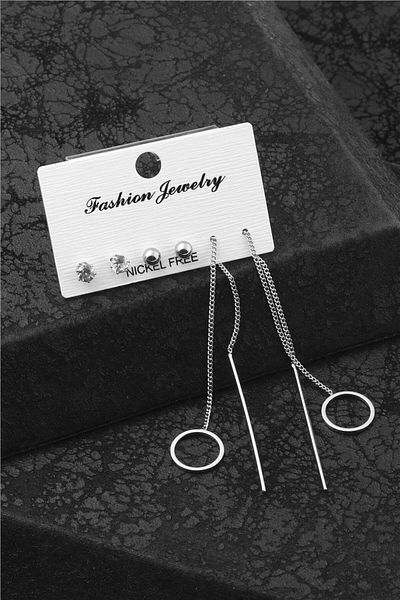 NKTCOLLECTİON Women's Silver Color Hoop Dangle Earrings Set |   6-Piece Jewelry with Zircon Stone and Ball Earring Detail