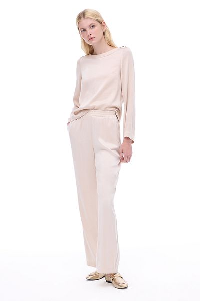 Perspective Bambuck Regular Fit Wide Leg Beige Color Women's Trousers