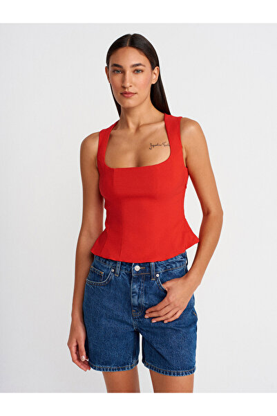 Dilvin 50860 Peplum Korse Top-Kırmızı