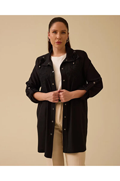 Gala-Xi Μεγάλο μέγεθος Κεντημένο Πτυσσόμενο Μπουφάν Καπάκι με μανίκια Gala-Xi