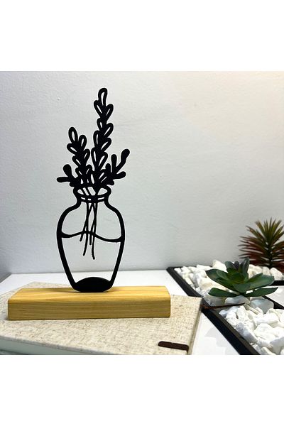 OEM "Ethereal Branches" decoration with natural wood base, 21 cm, black, 3D printed