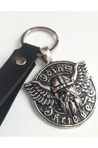 AB Takı Odins Warrior Premium Symbol Fashion Black Real Leather Keychain