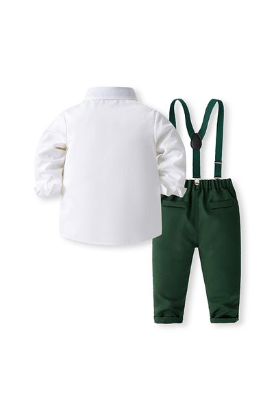 Kidohug Elegant boys' suit, White shirt, Long pants with detachable suspenders and bow tie