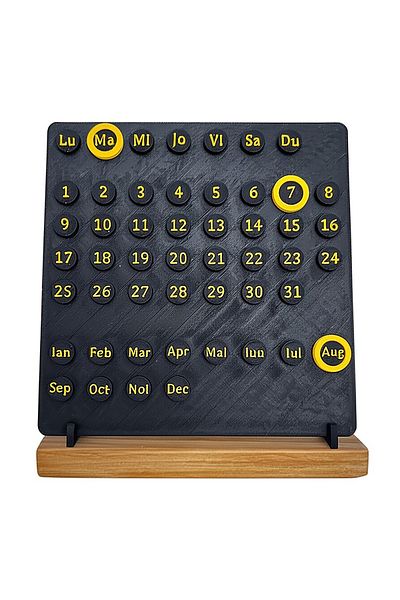 OEM "Flow of Time" decoration with natural wood base, black / yellow, 23 cm, 3D printed