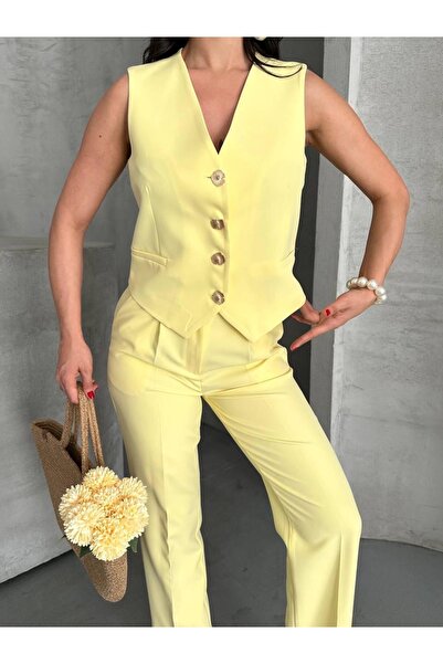 Ekim Store Costum dublu blazer cu vestă cu nasturi aurii și pantaloni