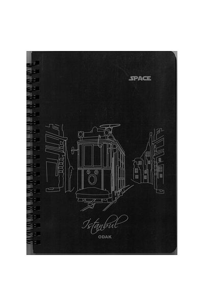 Odak 777-206A Space 14X20 Spiral Pp Cover Black Leaf Unlined Notebook 60 Yp
