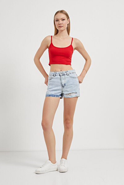 Arma Life Women's Thin Strap Summer Basic Red Tight Crop Tank Top