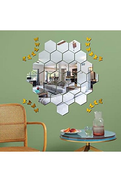 OEM Set de oglinzi acrilice cu design hexagonal - Oglinzi decorative, mărime XXL, argintii, Luxury Home, 12 bucăți/set