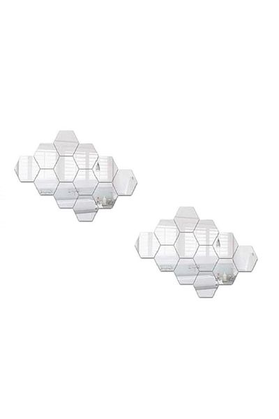 OEM Set of Decorative Hexagonal Honeycomb Mirrors, 16x32 cm, 4 Pieces Sticker