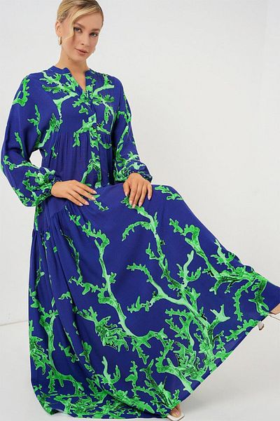 modaserdem 2423 Authentic Patterned Hijab Dress - Purple-Green