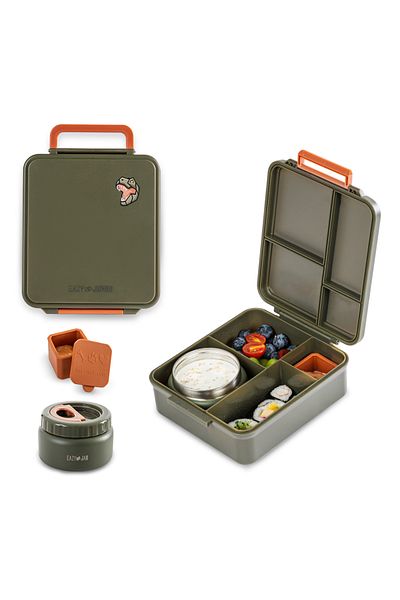 Eazy Kids Jumbo Bento Lunch Box w/ Thermos and Dip Jar - Green