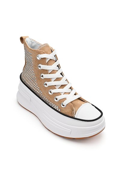 Tmall High-top sneakers with pebbles on the flatform sole, 1251, Khaki