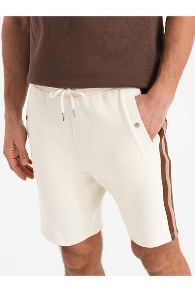 OMBRE Herren Sweatshorts mit Paspelierung und Kordelzugbund - creme V3 OM-SRSK-0156 L