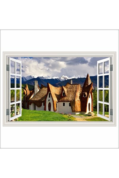 media Fototapet autocolant Fereastra Castel de lut, primavara, munte, 200 x 1...
