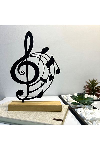 OEM "G-Key & Portable" decoration with natural wood base, 21.5 cm, black, 3D printed