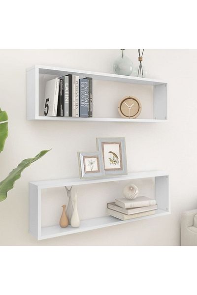vidaxl Wall Cube Shelf 2 pcs White 100x15x30 cm Engineered Wood