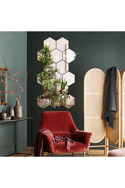 OEM Set of 12 Mirror Wall Stickers, DIY Home Decorative Hexagon, For Home Living Room