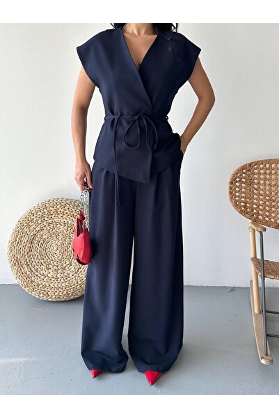 Ekim Store بدلة بليزر مزدوجة برباط على شكل حبل غير متماثل