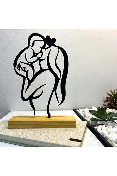 OEM "Mother's Love" decoration with natural wood base, 20 cm, black, 3D printed