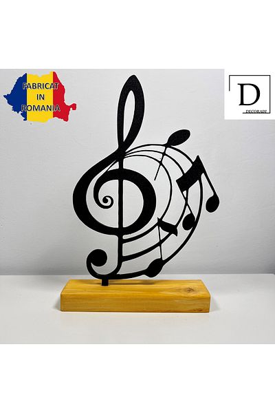 OEM "G-Key & Portable" decoration with natural wood base, 21.5 cm, black, 3D printed