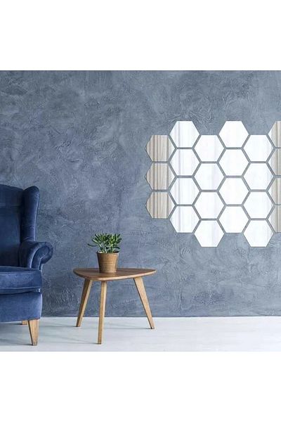 OEM Set de 6 oglinzi decorative hexagonale din acril, model L, 12x11x6,5cm, autoadezive