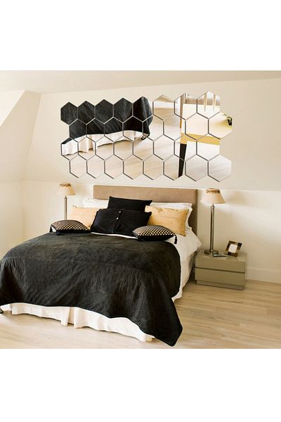 OEM Oglindă hexagonală cu design acrilic, cristal și diamant - Luxury Home - 18 cm - 1 bucată