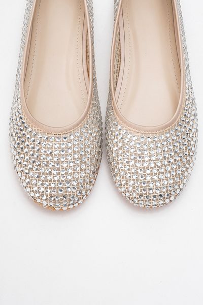 LuviShoes Runway Beige Mesh Stone Women's Ballerina Shoes