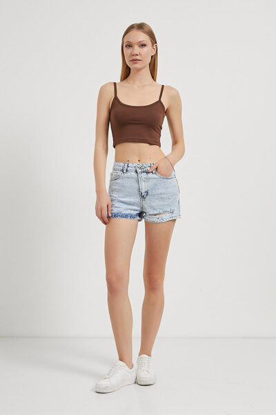 Arma Life Women's Thin Strap Summer Basic Brown Tight Crop Tank Top