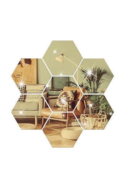 OEM Set de 12 autocolante de perete cu oglinzi hexagonale EZGETOP®, 126 * 110 * 63 mm, aurii