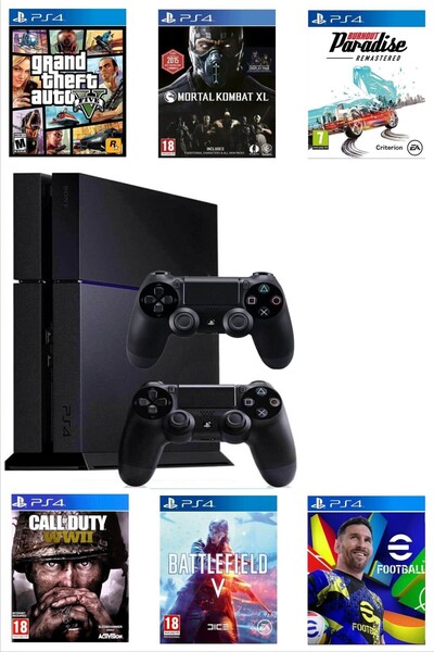 Sony Playstation 4 Fat Kasa 500 Gb+yenilenmiş+2. Ps4 Kol + GTA 5 Dahil 6 Diji...