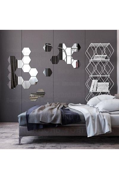 OEM Set de oglinzi decorative acrilice cu design hexagonal argintiu, mărime XXL - MyStyle® Luxury Home, 6 piese