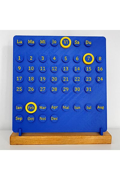 OEM "Flow of Time" decoration with natural wooden base, blue / yellow, 23 cm, 3D printed