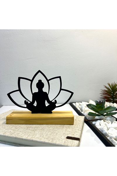 OEM "Meditation" decoration with natural wood base, 11 cm, black, 3D printed