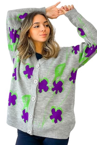 Papin Cardigan, floral print, buttons, universal size M-L-XL, Grey